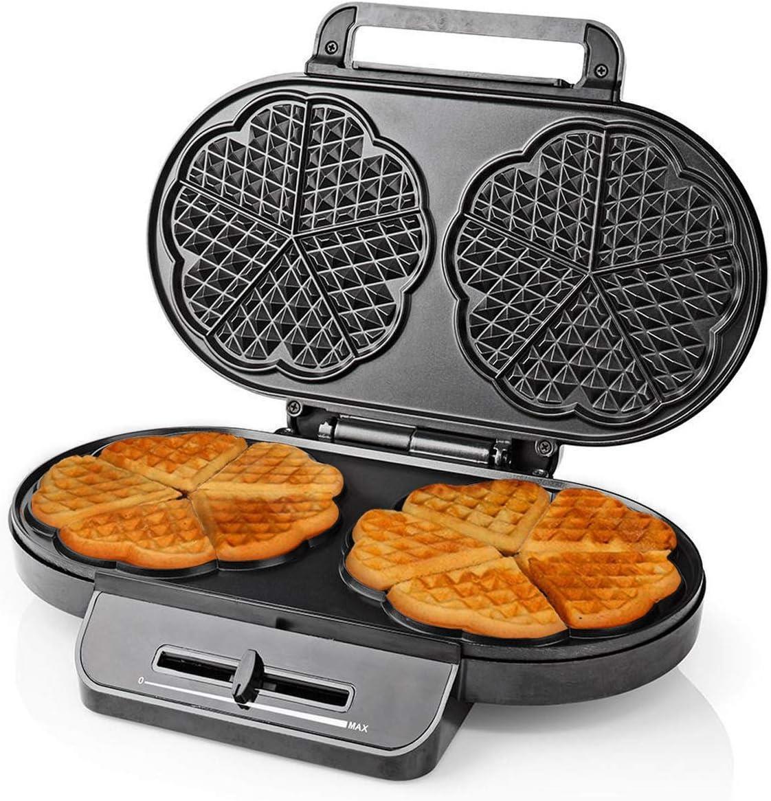 MELISSA Waffle Maker Iron, Double Heart Shape Waffle Machine with Non Stick Plates & Adjustable Temperature Control, 1200W - Black/Silver