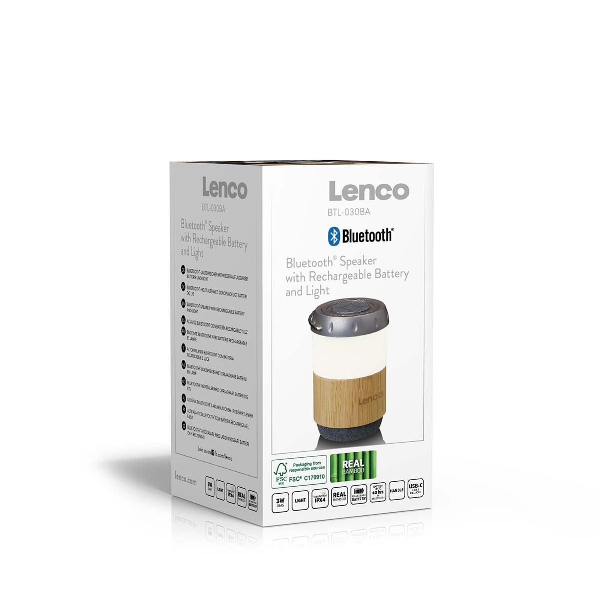 Lenco IPX4 Patio Table Lantern with Built-in Bluetooth® Speaker | Bamboo