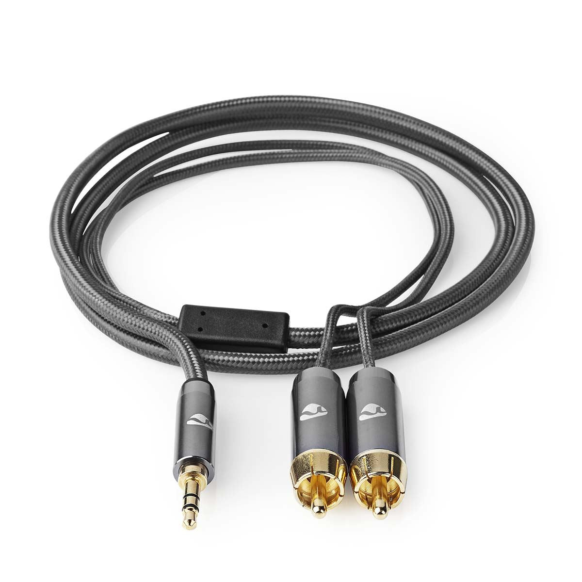 Nedis Stereo Audio Cable | 3.5 mm Male | 2x RCA Male | Gold Plated | 1.00 m | Round | Grey / Gun Metal Grey | Cover Window Box