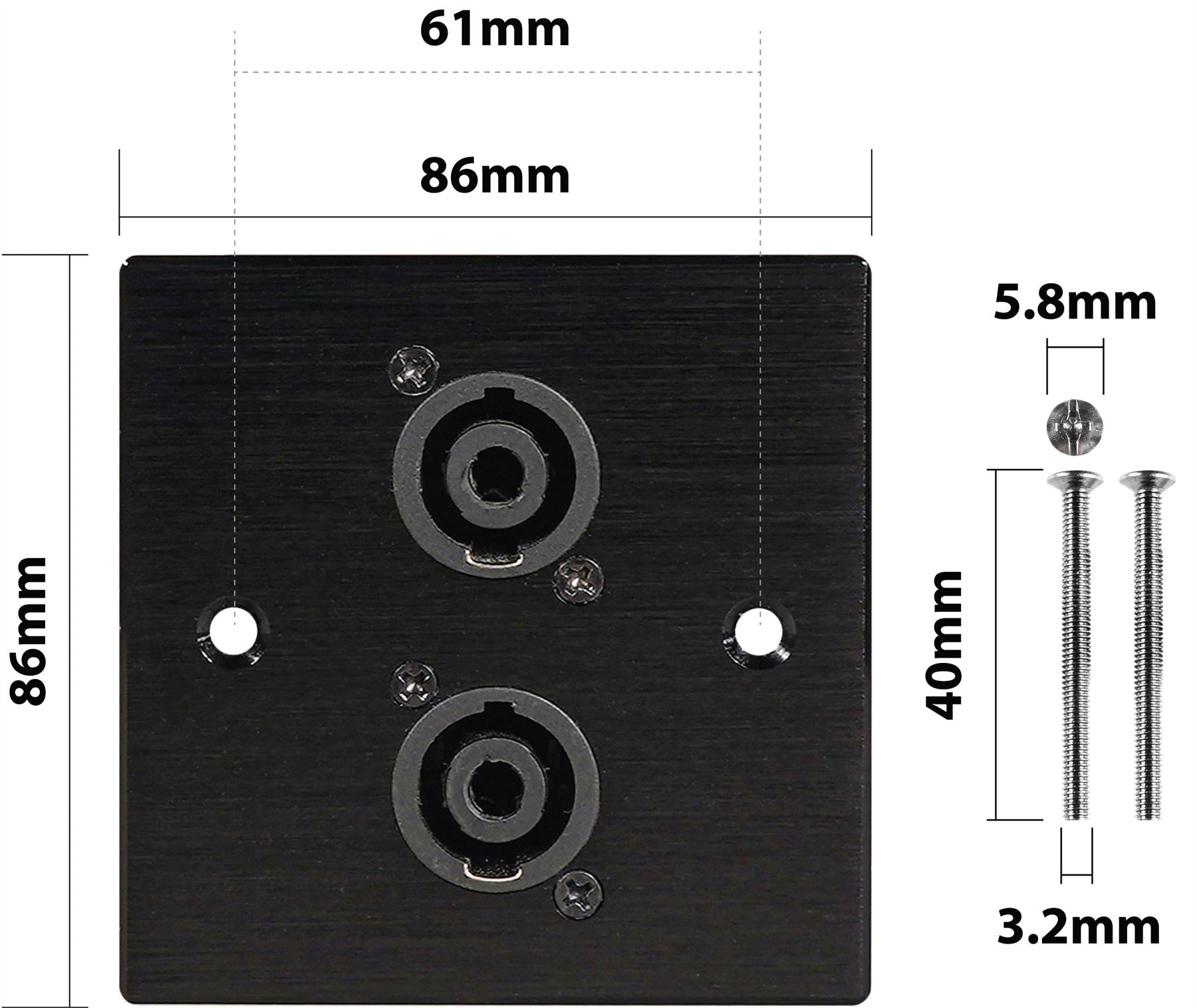 Black Wall Face Plate Electrical AV Slim Series 2 x Four Pole Speaker Socket Wall Plate Metal