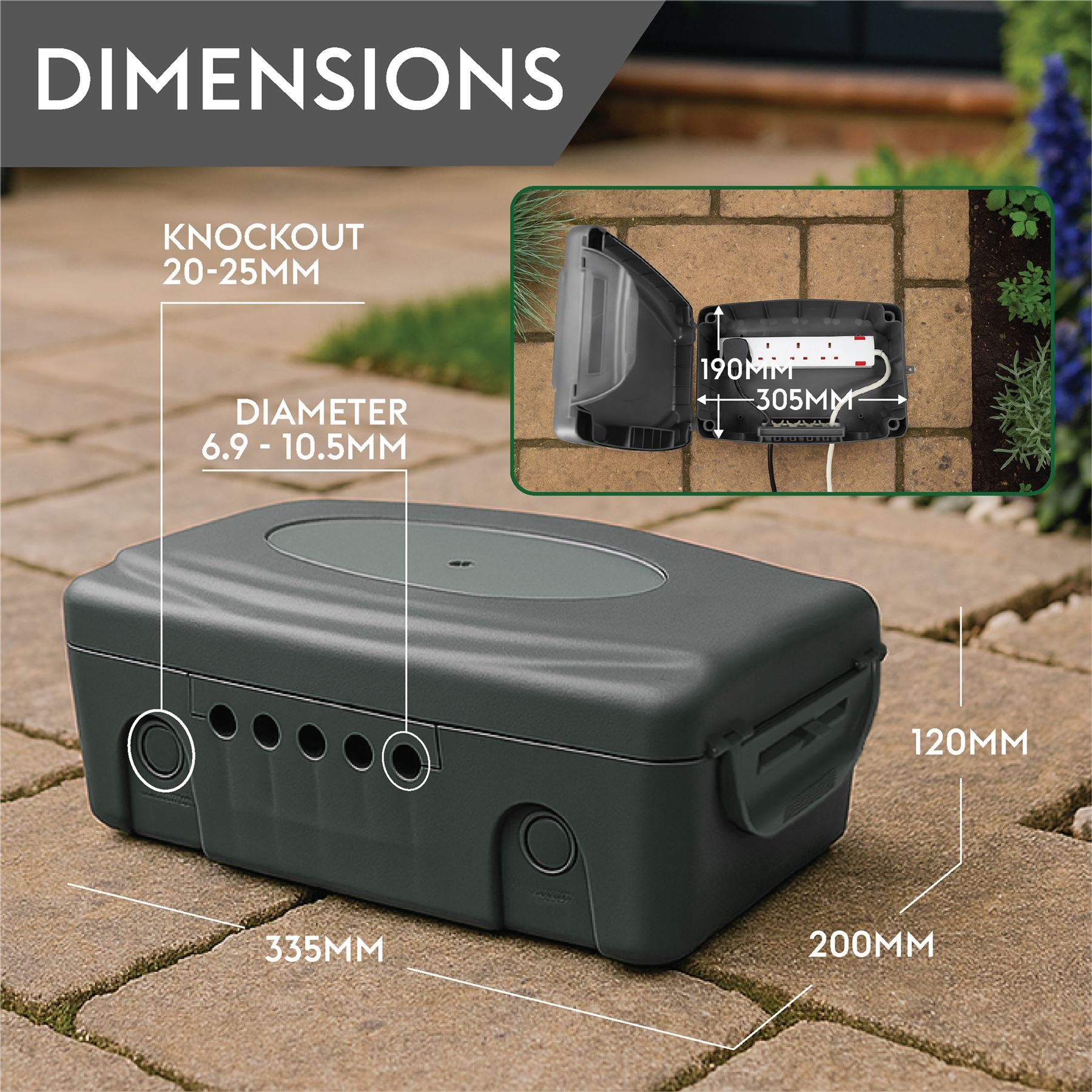 Outdoor IP54 Rated Weatherproof Electrical Connection Box for Extension Leads and Sockets, Grey