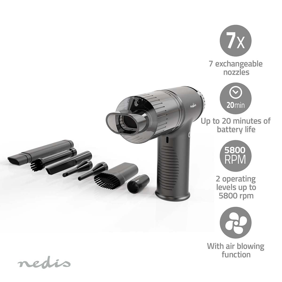 Nedis Handheld Vacuum Cleaner | Air blower | 90 W | Rechargeable | Dry | Li-Ion | Black
