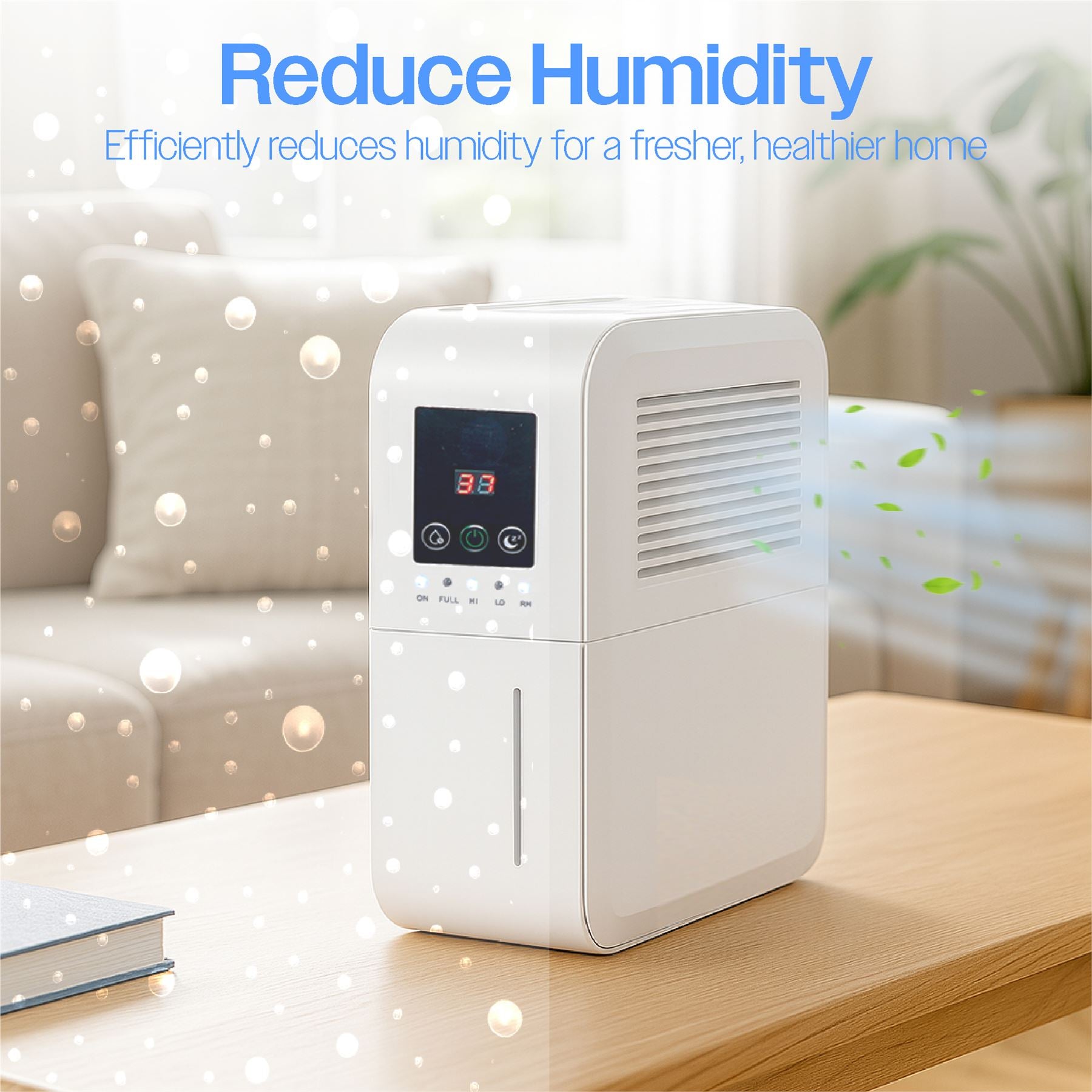 Prem-i-air Compact Peltier Dehumidifier 500ml/day, 2L Tank, Auto Shut-Off & Warm Air, Wall Mount or Freestanding, Low Power 42W, Quiet, Brushless Fan, Small Rooms