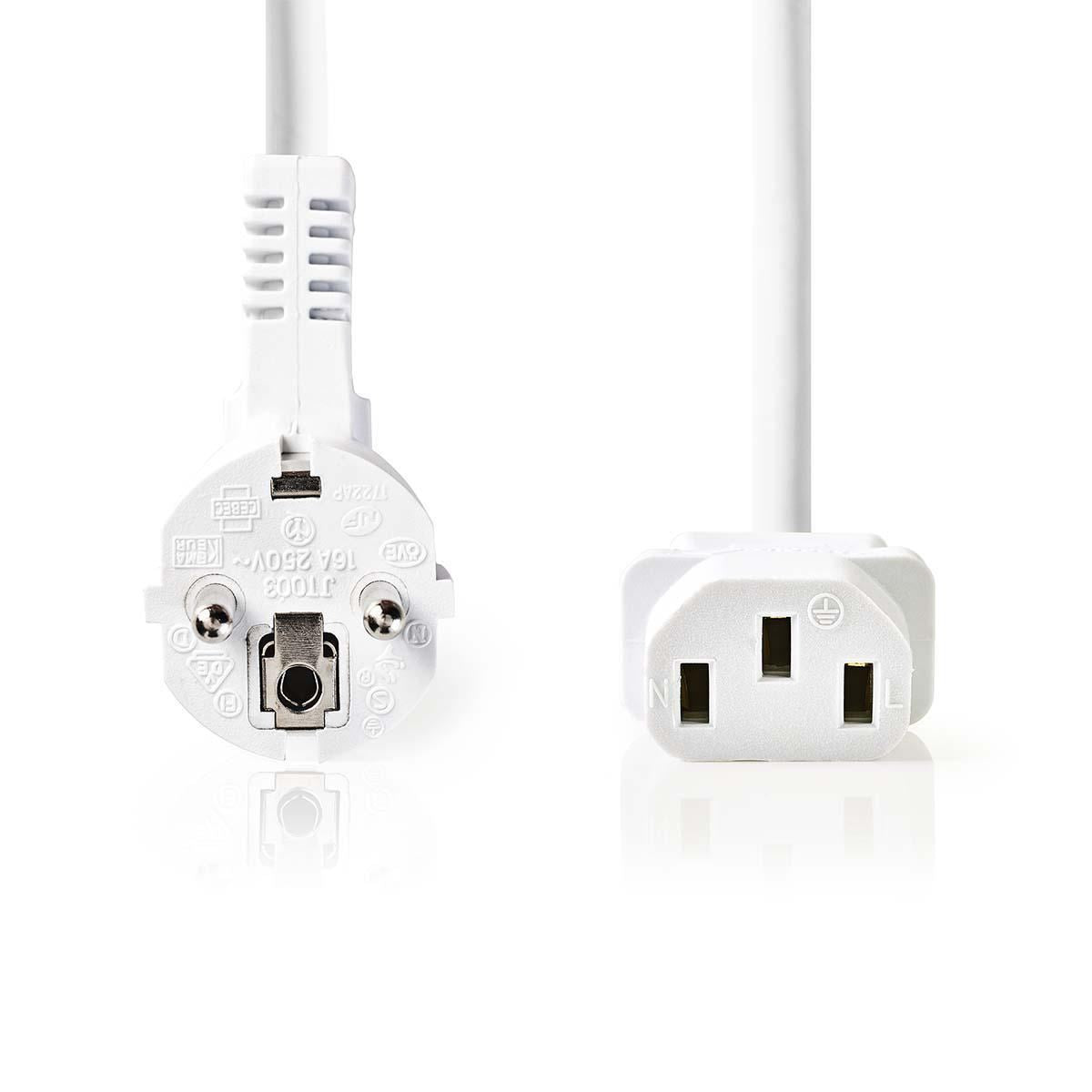 Nedis Power Cable | Plug with earth contact male | IEC-320-C13 | Angled | Straight | Nickel Plated | 10.0 m | Round | PVC | White | Box