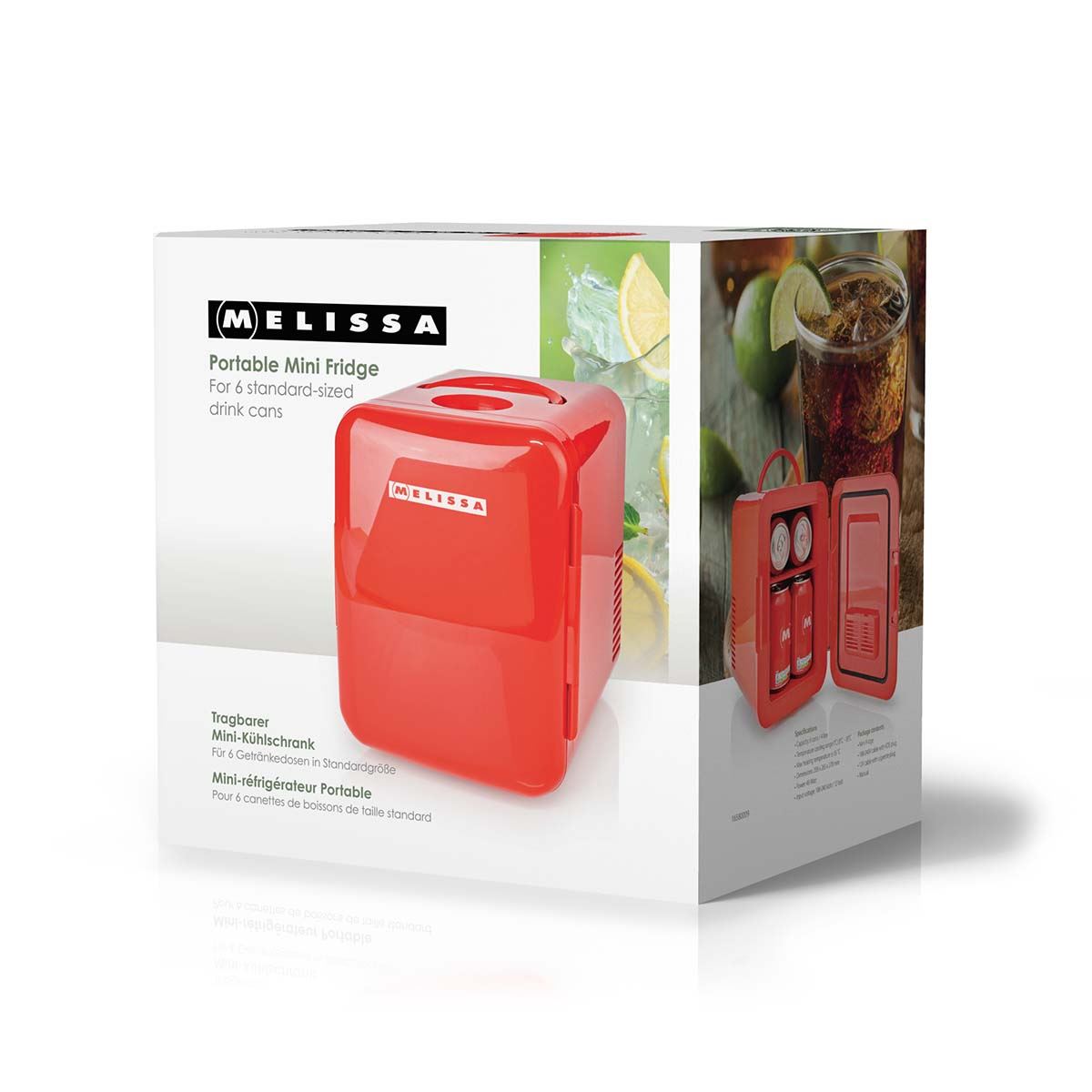 MELISSA 4L Mini Fridge, Cooler & Warmer, 6 Can Portable Dual AC + DC Power Drinks Fridge for Bedroom, Car, Office, Skincare, Makeup - Red