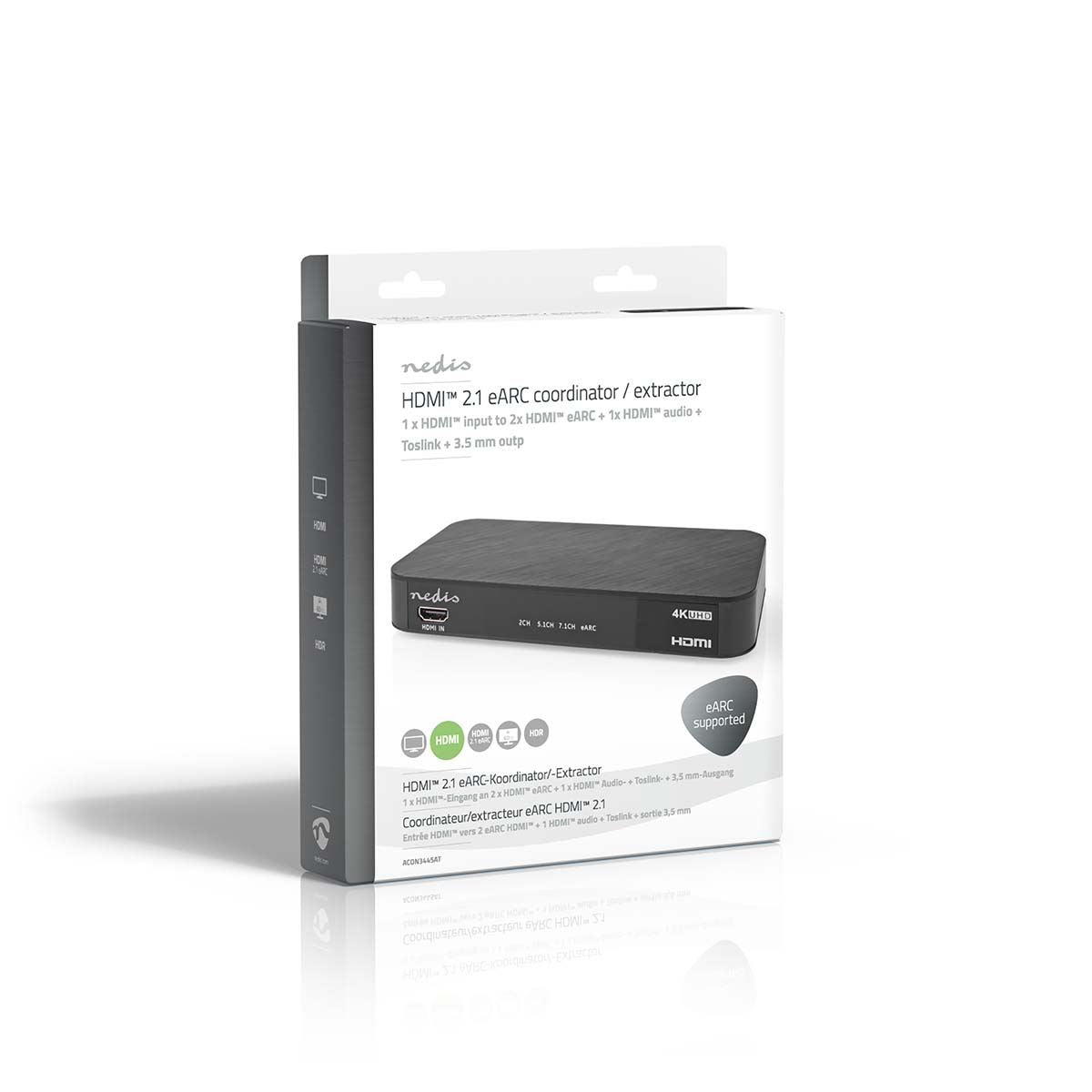 Nedis Digital Audio Converter | 2-way | Connection input: DC Power / 1x HDMI™ Input to Connection output: 1x 3.5 mm / 1x TosLink / 3x HDMI™ Output | Automatic / Push Button | Anthracite