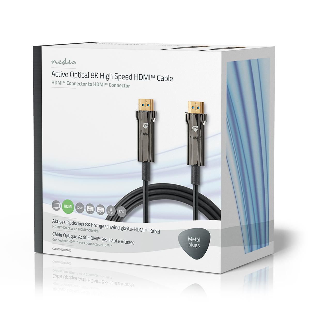 Nedis Active Optical Ultra High Speed HDMI™ Cable with Ethernet | HDMI™ Connector | HDMI™ Connector | 8K@60Hz | 48 Gbps | 100.0 m | Round | PVC | Black | Gift Box