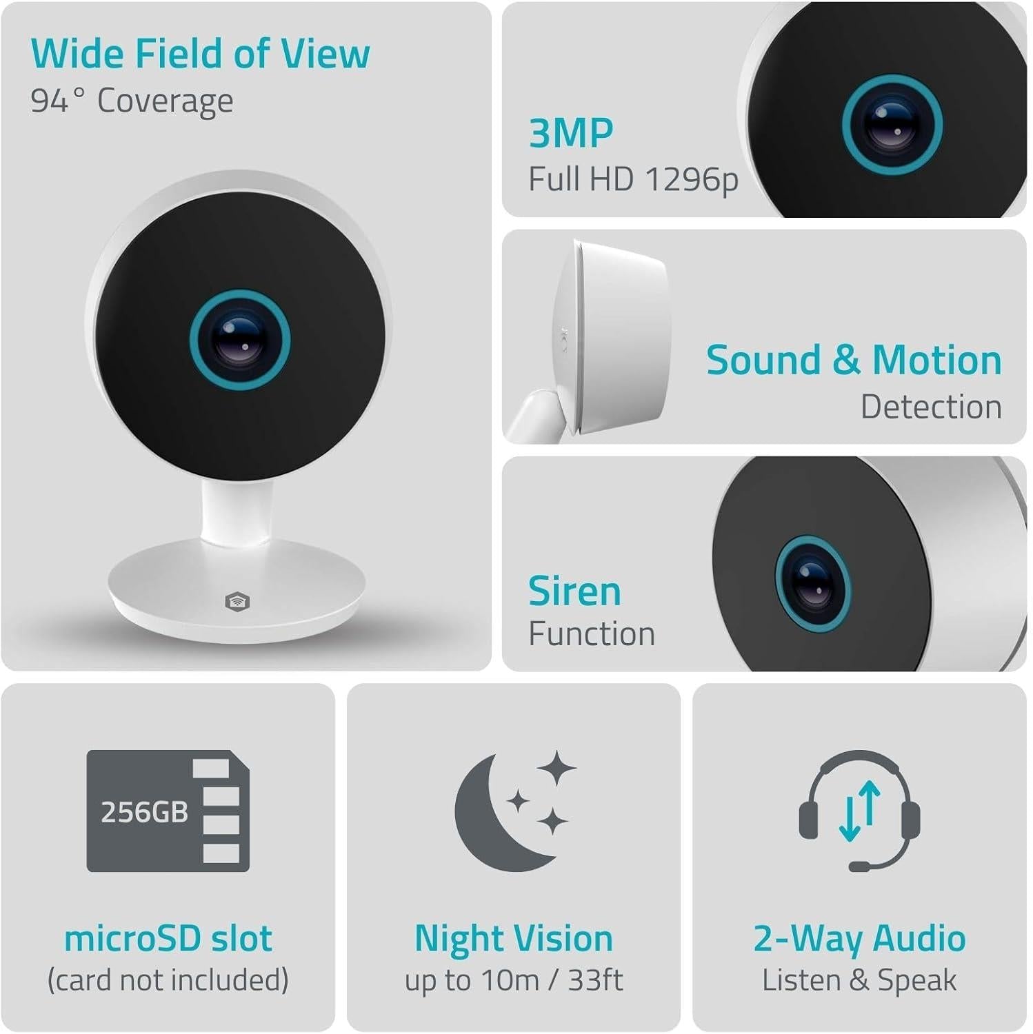 Nedis SmartLife Indoor Camera | 3MP Full HD 1296p | Cloud Storage (optional) / microSD (not included) / Onvif | With motion sensor | Night vision | White