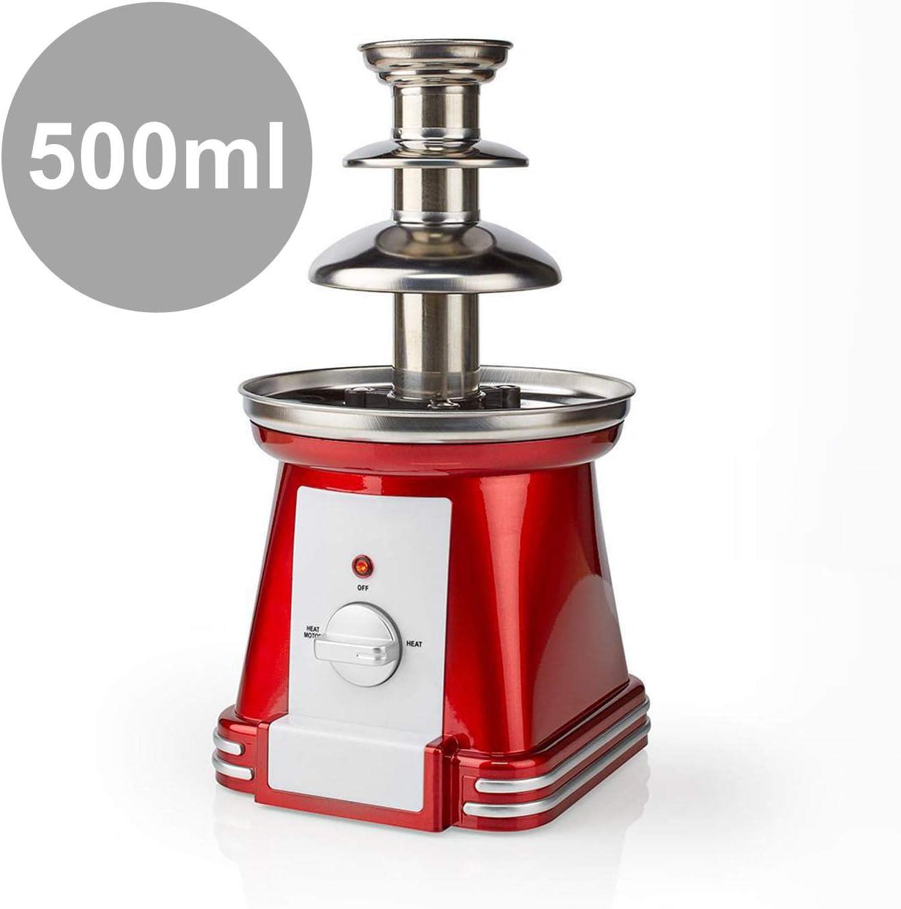 MELISSA Chocolate Fountain, Retro 3 Tier Table Top Machine with 500ml Capacity, Heat & Motor Settings, 90W - Red/White