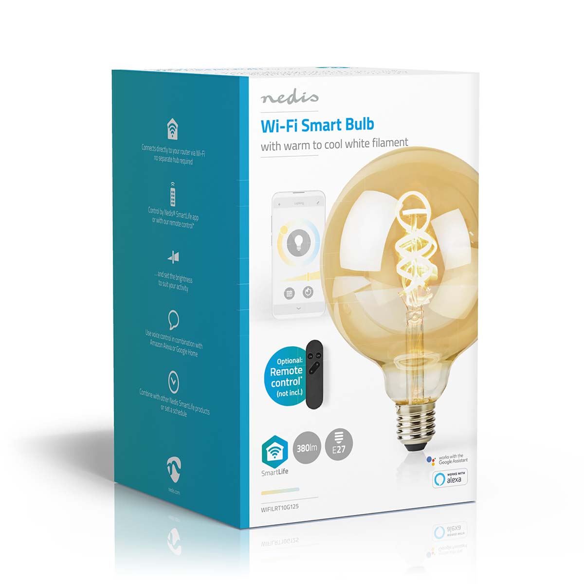 Nedis SmartLife LED Filament Bulb | E27 | 360 lm | 4.9 W | Warm to Cool White | 1800 - 6500 K | Glass | Android™ / IOS | Globe | 1 pcs