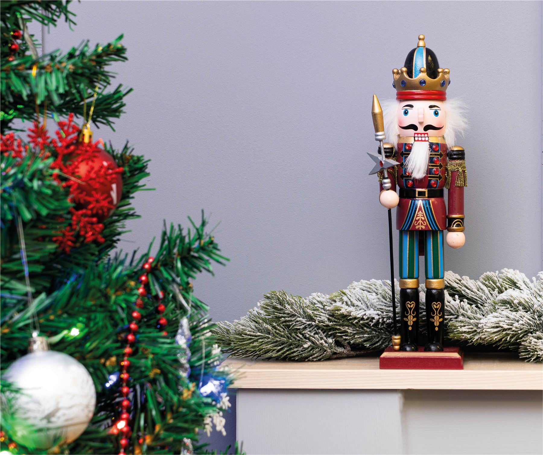 30cm Wooden Traditional Christmas Nutcracker Decoration with Staff