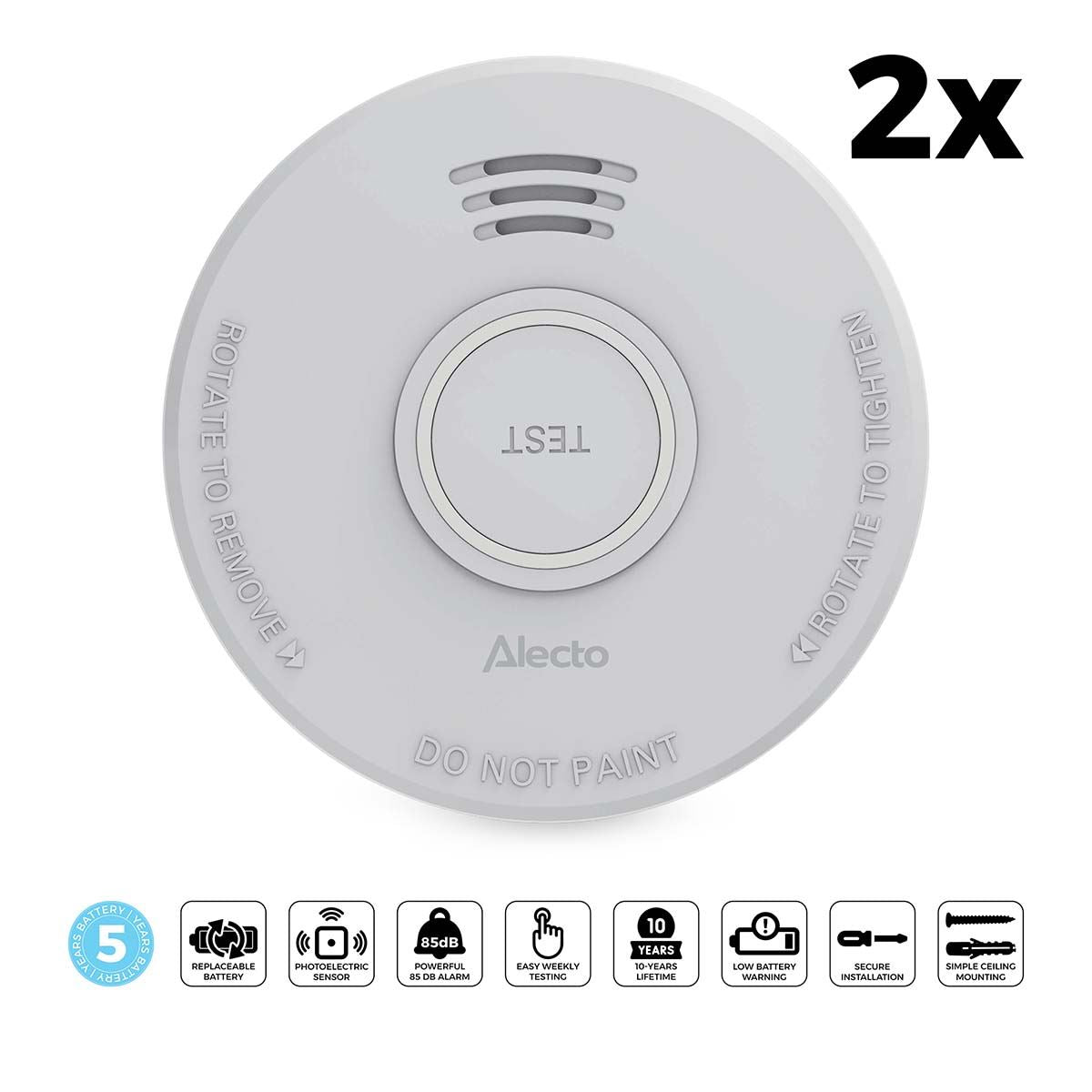 Alecto SD530 Smoke detector | >85 dB | Battery Powered | EN14604:2005/AC:2008 | White |2 Pack