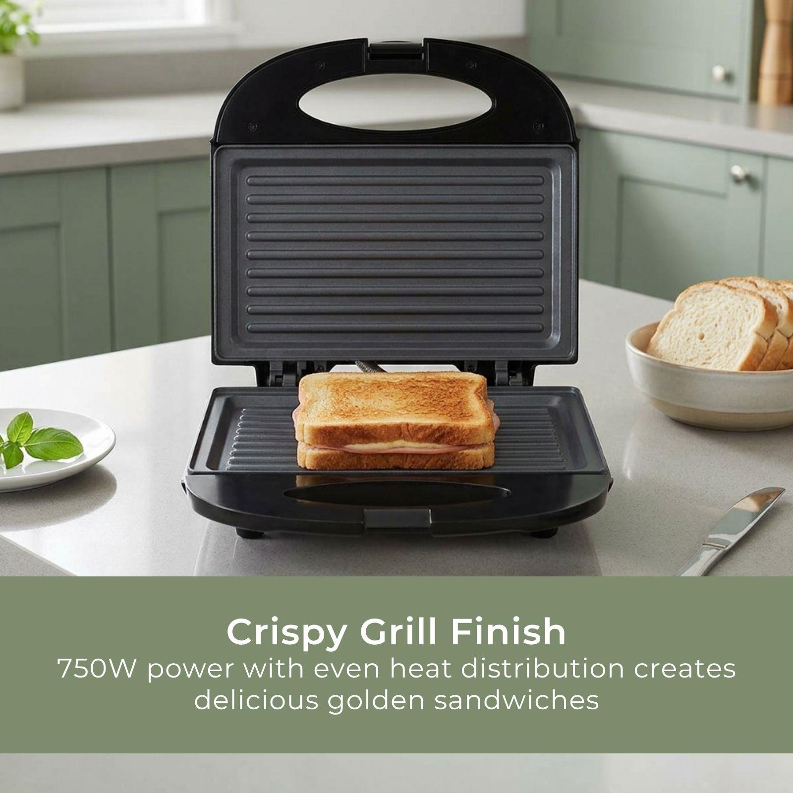 MELISSA "The Toastie" 2 Slice Sandwich Toaster / Panini Maker Non-Stick Sandwich Maker | 750W - Black