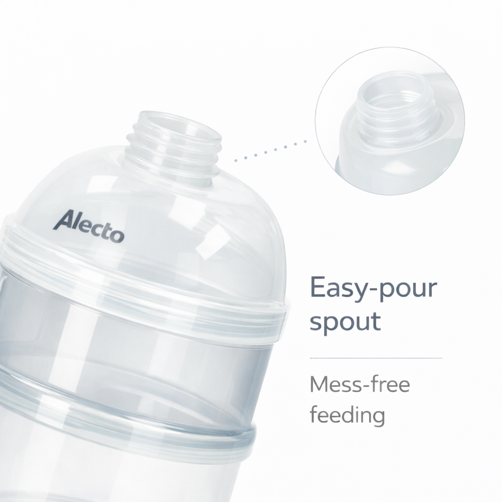 Alecto Baby Milk Powder BPA Free Dispenser, Portable 4 Layers 100ml per Layer Transparent compartments, Kids Baby Storage Container Stackable Pots