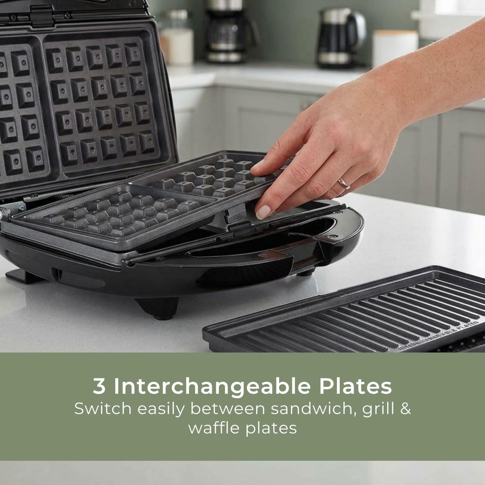 MELISSA Series Sandwich Maker - 3 Plate Sets for Paninis, Sandwiches, and Waffles, Nonstick Grill Plates, Cut-and-Seal, 850W Power, Black