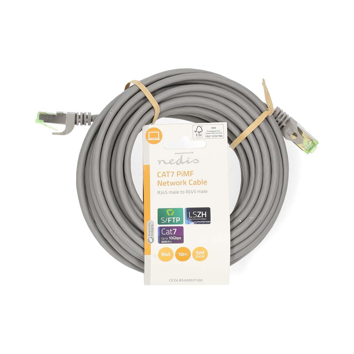 Nedis CAT7 Network Cable | S/FTP | RJ45 Male | RJ45 Male | 10.0 m | Snagless | Round | LSZH | Grey | Label