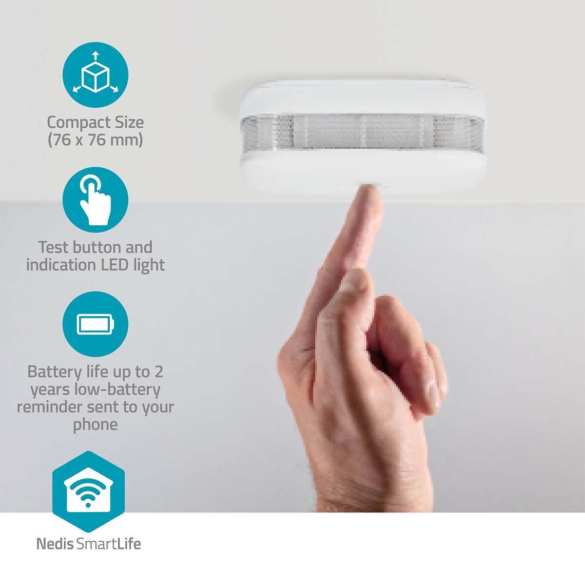 Nedis SmartLife 3 Pack Smoke Detector | Smart Wi-Fi | Battery Powered | Sensor life 10 year | EN 14604 | Max. battery life: 24 Months | 85 dB | White