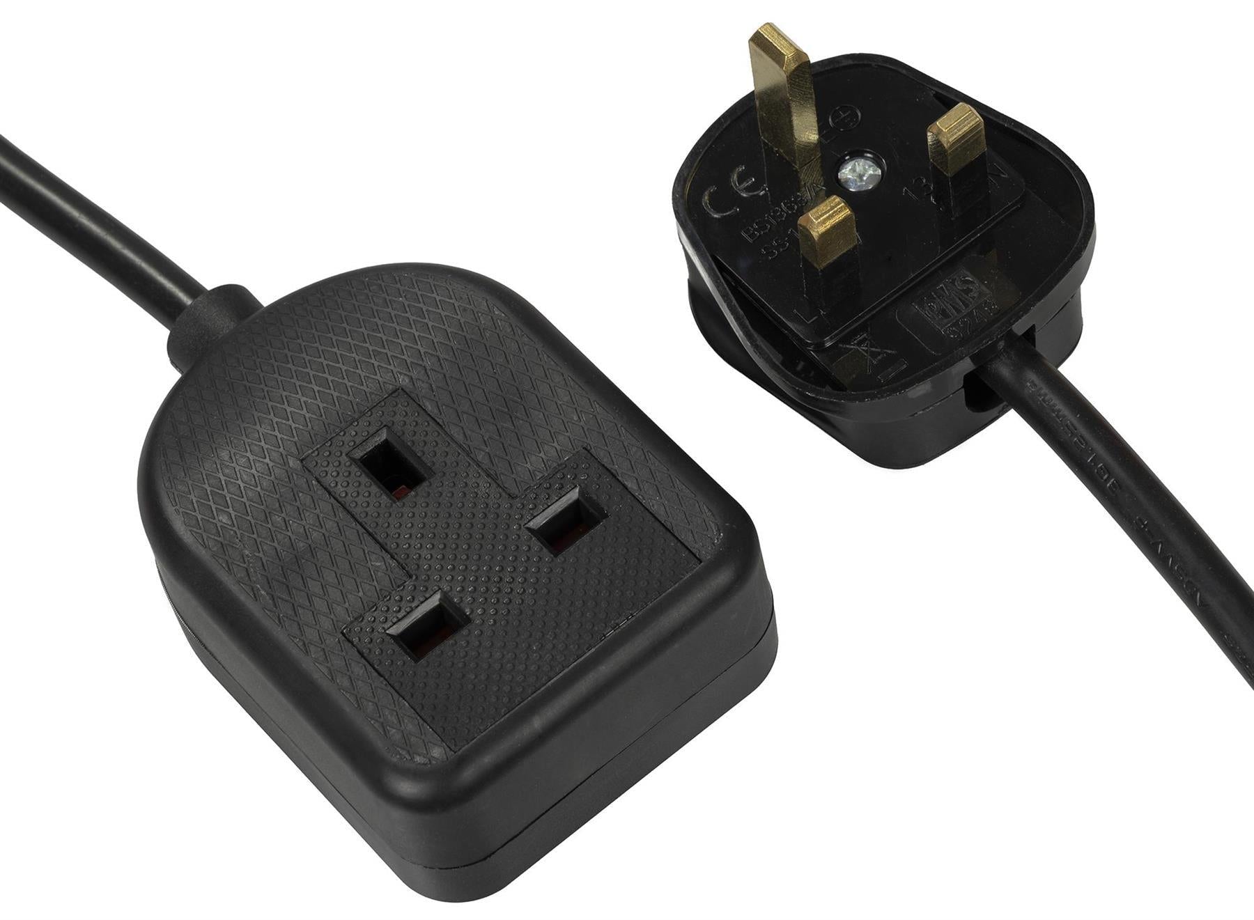 1 Gang 15m High Impact ABS Mains Extension Lead Socket 13A - Black