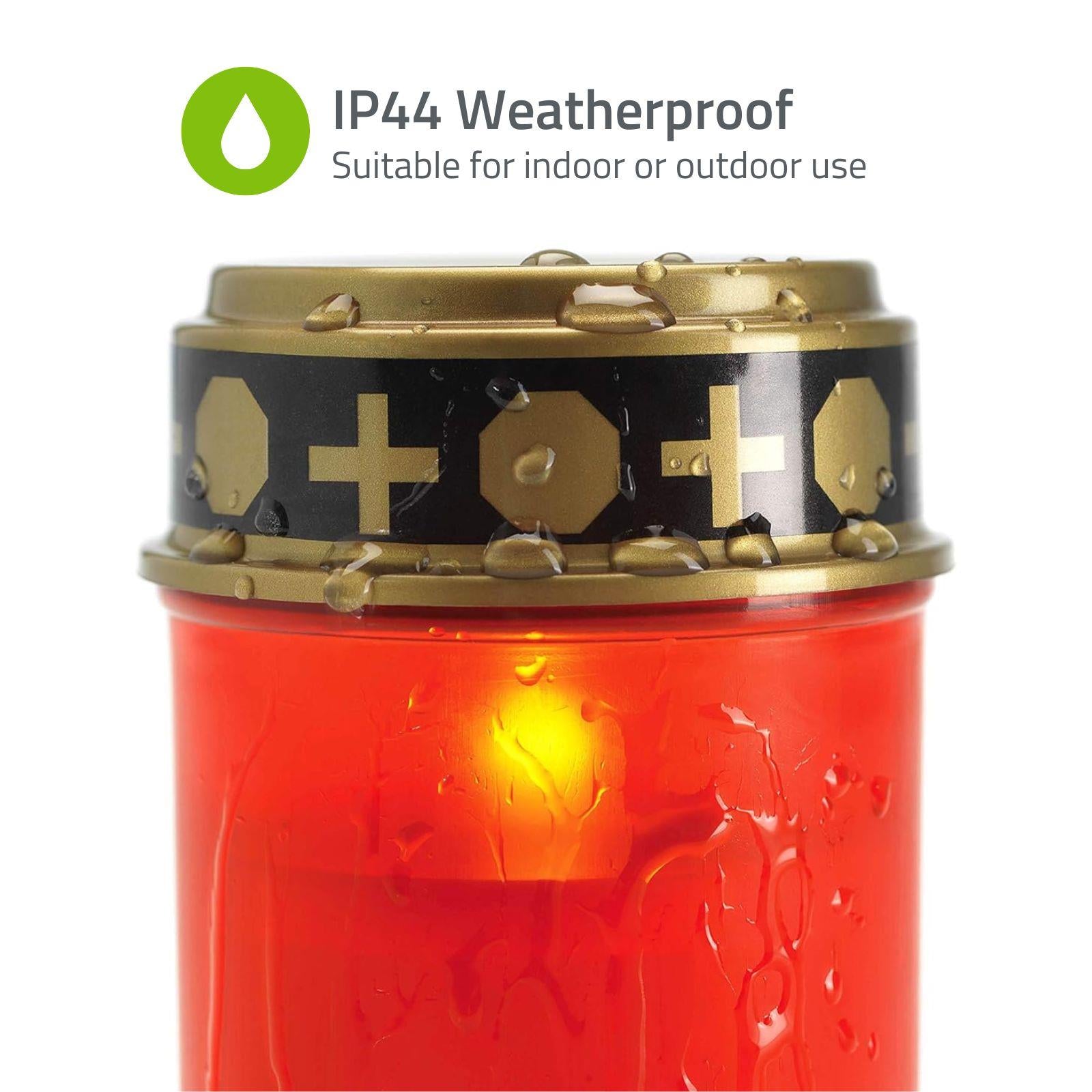 Nedis LED Grave Candle Light with Realistic Flickering Flame Effect, Battery Powered, Water Resistant, 6 Hours On / 18 Hours Off Timer - Red