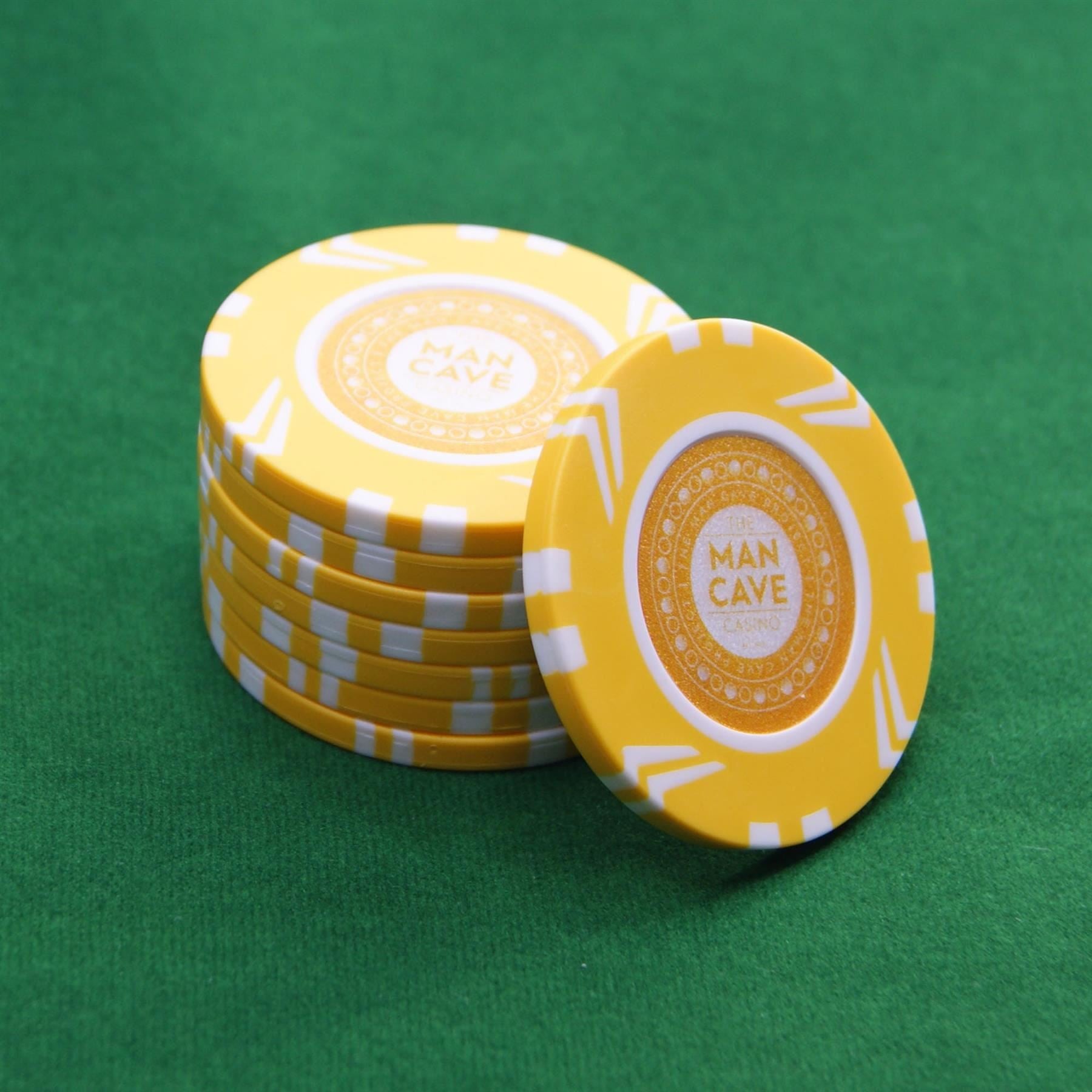 The Man Cave Project Poker Chip Set, Man Cave Branded Yellow Casino Game Token, 25 Pieces