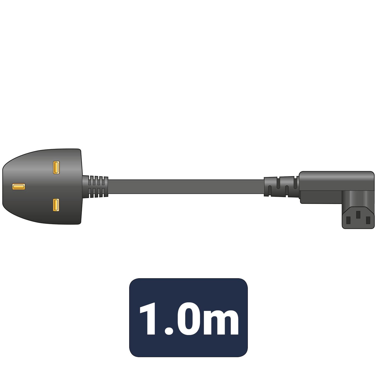 Mercury Power Cable | UK Male | IEC-320-C13| Angled | Nickel Plated | 1.00 m | Round | PVC | Black