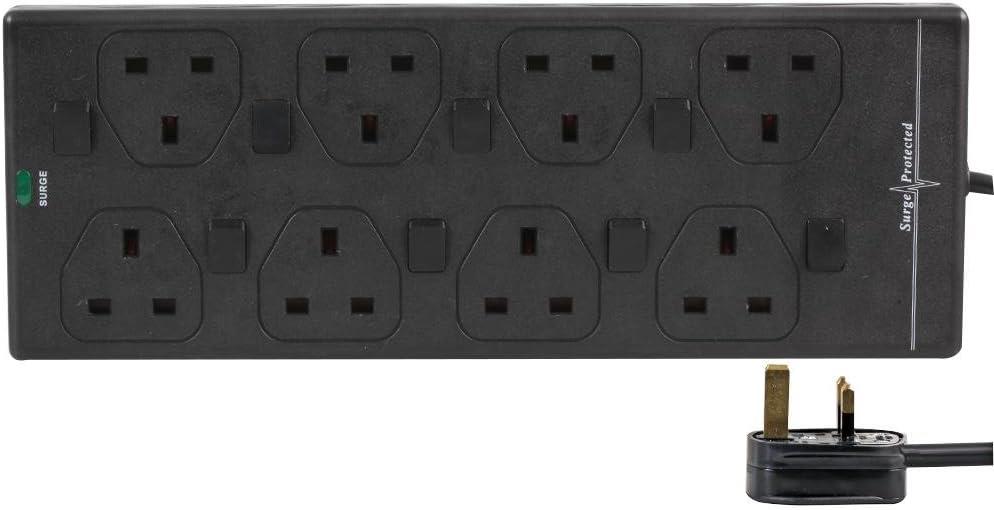 8 Gang 5m Mains Extension Lead Socket Individually Switched 13A with Surge Potection - Black