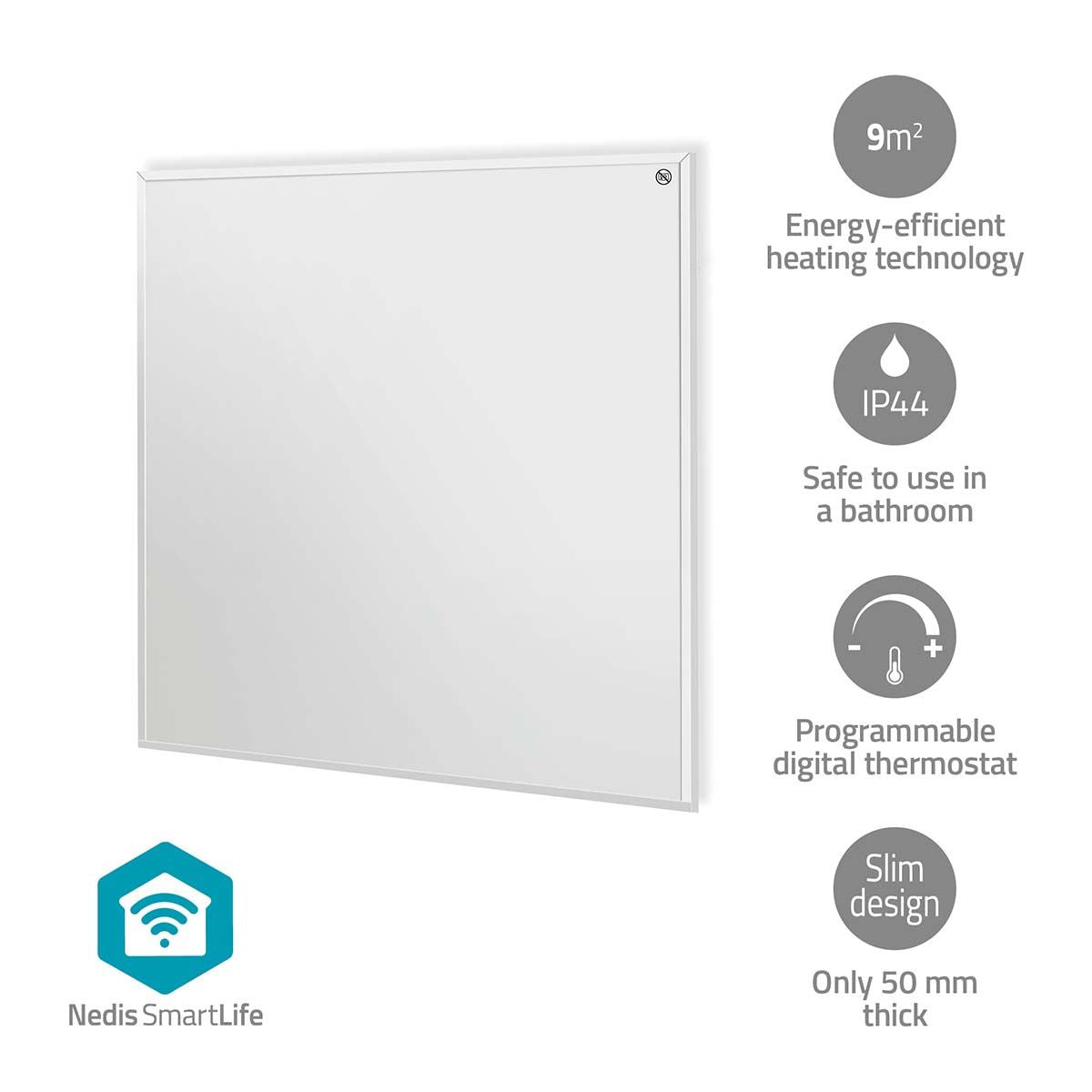 Nedis SmartLife Infrared Heating Panel | 350 W | 1 Heat Setting | Adjustable thermostat | Remote control | IP44 | White