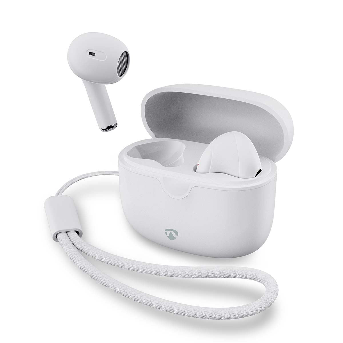 Nedis True Wireless Earphones, Bluetooth 5.3 with Touch Control, Built-In Mic, Instant Pairing, USB-C Charging Case, 16 Hrs Playtime, Compatible with Google Assistant - White