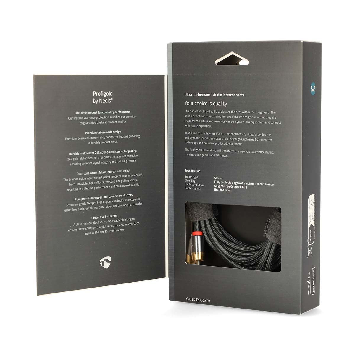 Nedis Stereo Audio Cable | 2x RCA Male | 2x RCA Male | Gold Plated | 5.00 m | Round | Grey / Gun Metal Grey | Cover Window Box