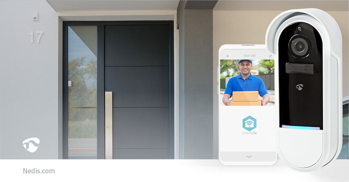 Nedis SmartLife Wireless Video Doorbell WiFi Camera 1080P HD Smart Video Doorbell with Camera Battery Operated PIR Motion Detection Night Vision 2-Way Audio Support SD Card & Cloud Storage