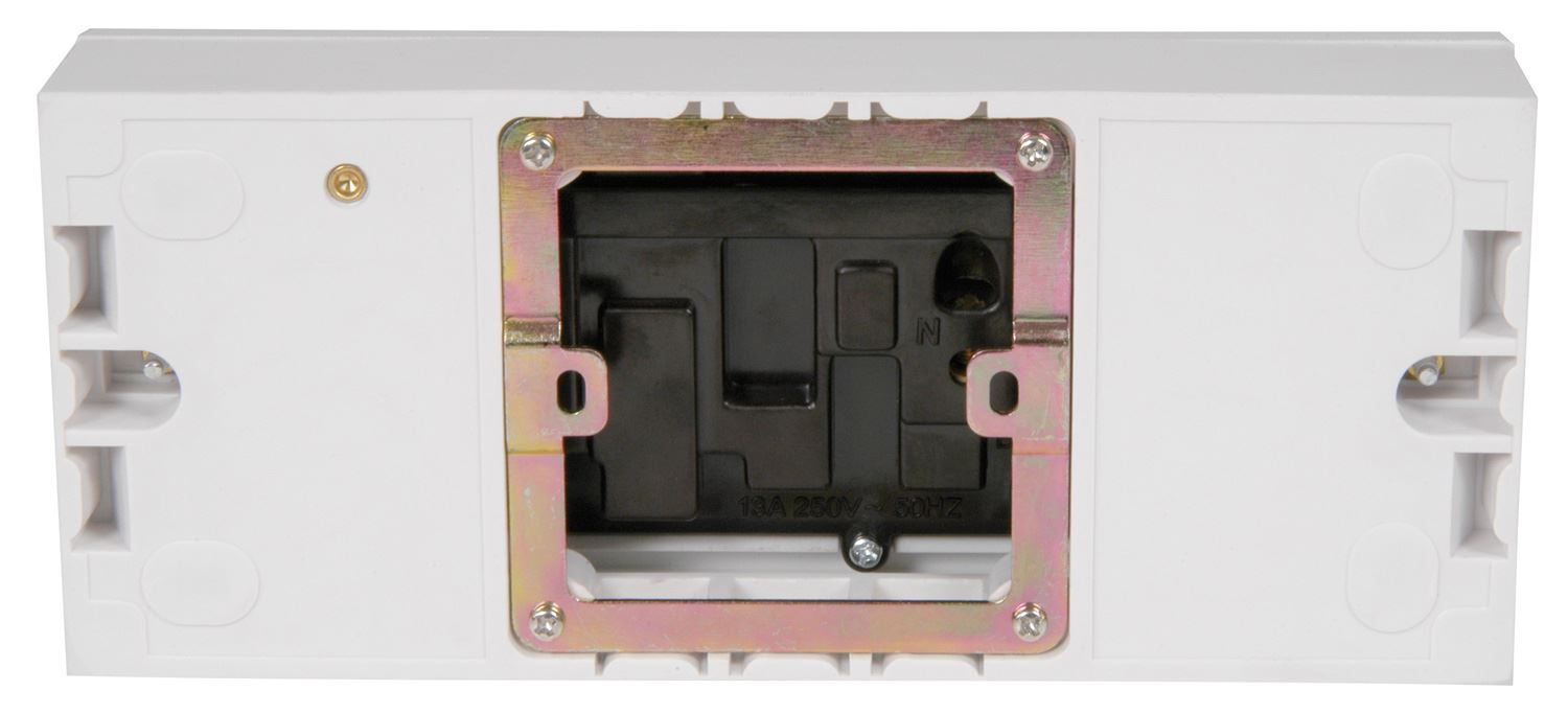 Mercury 3 Gang Switched Fused Mains Outlet 13 Amp Wall Plug Socket C/W Surface Back Box