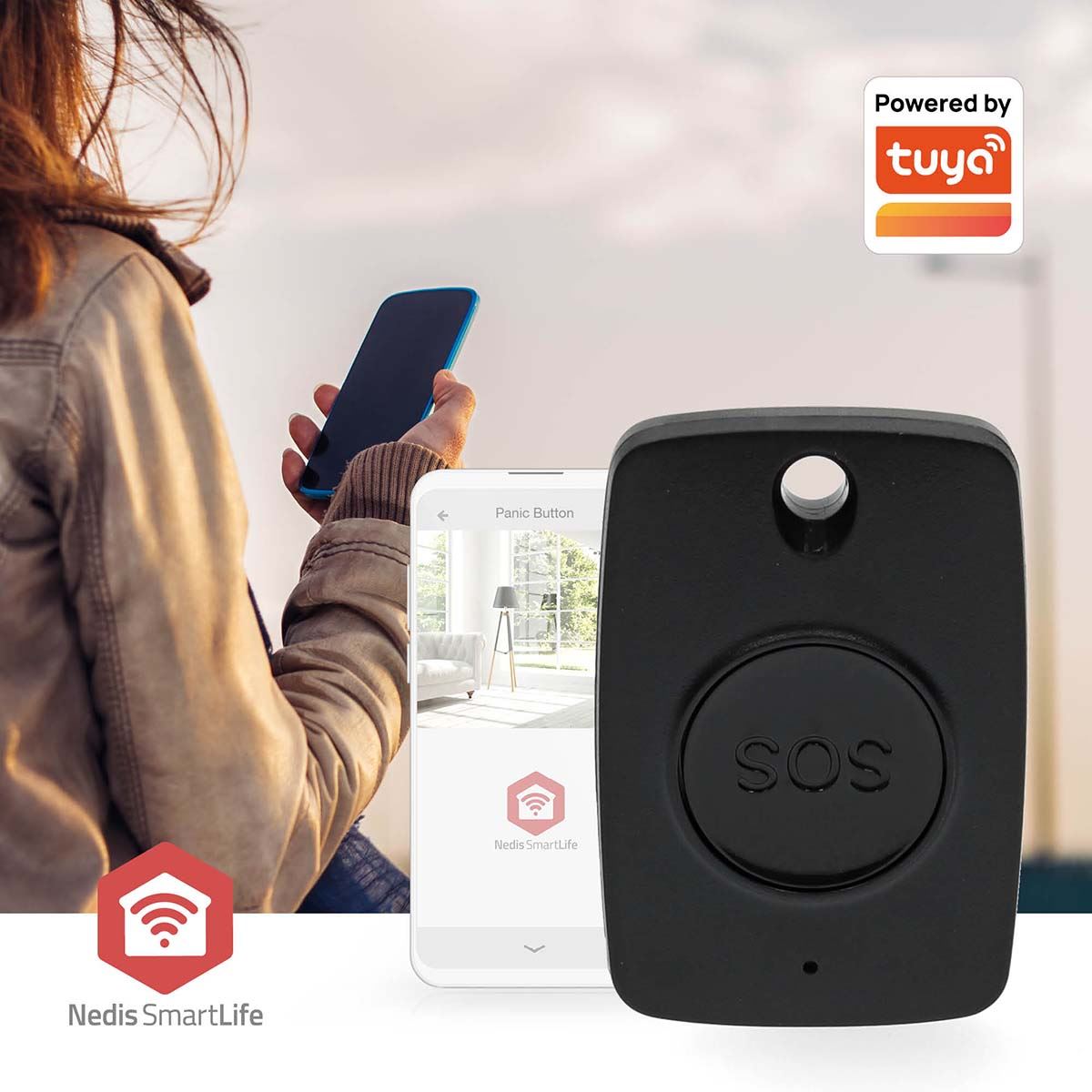 Nedis Smart Zigbee SOS Panic Button, Compact Portable Emergency Alert Device With Lanyard, No Monthly Fees, Compatible With Nedis Smartlife App