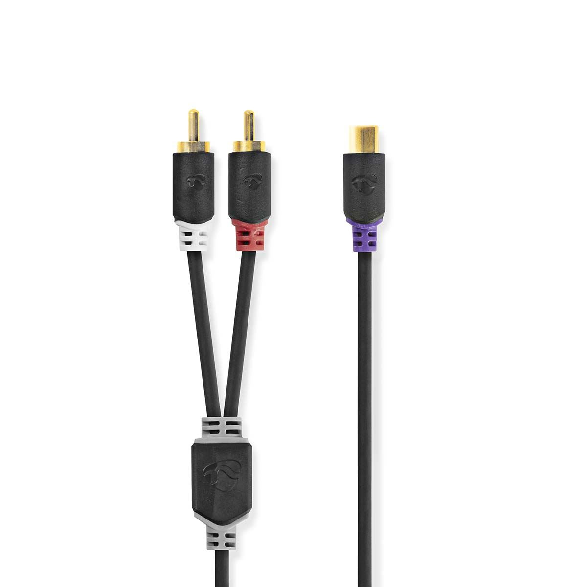 Nedis Stereo Audio Cable | 2x RCA Male | RCA Female | Gold Plated | 0.20 m | Round | Anthracite | Box