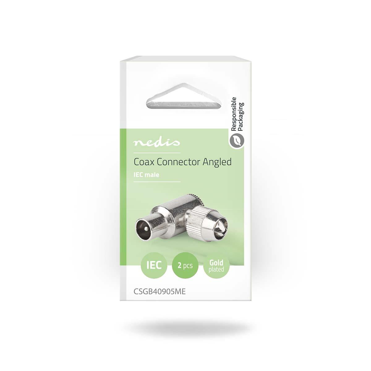Nedis IEC (Coax) Connector | Angled 90° | Male | Nickel Plated | 75 Ohm | Screw | Cable input diameter: 7.0 mm | Metal | Silver | 2 pcs | Box