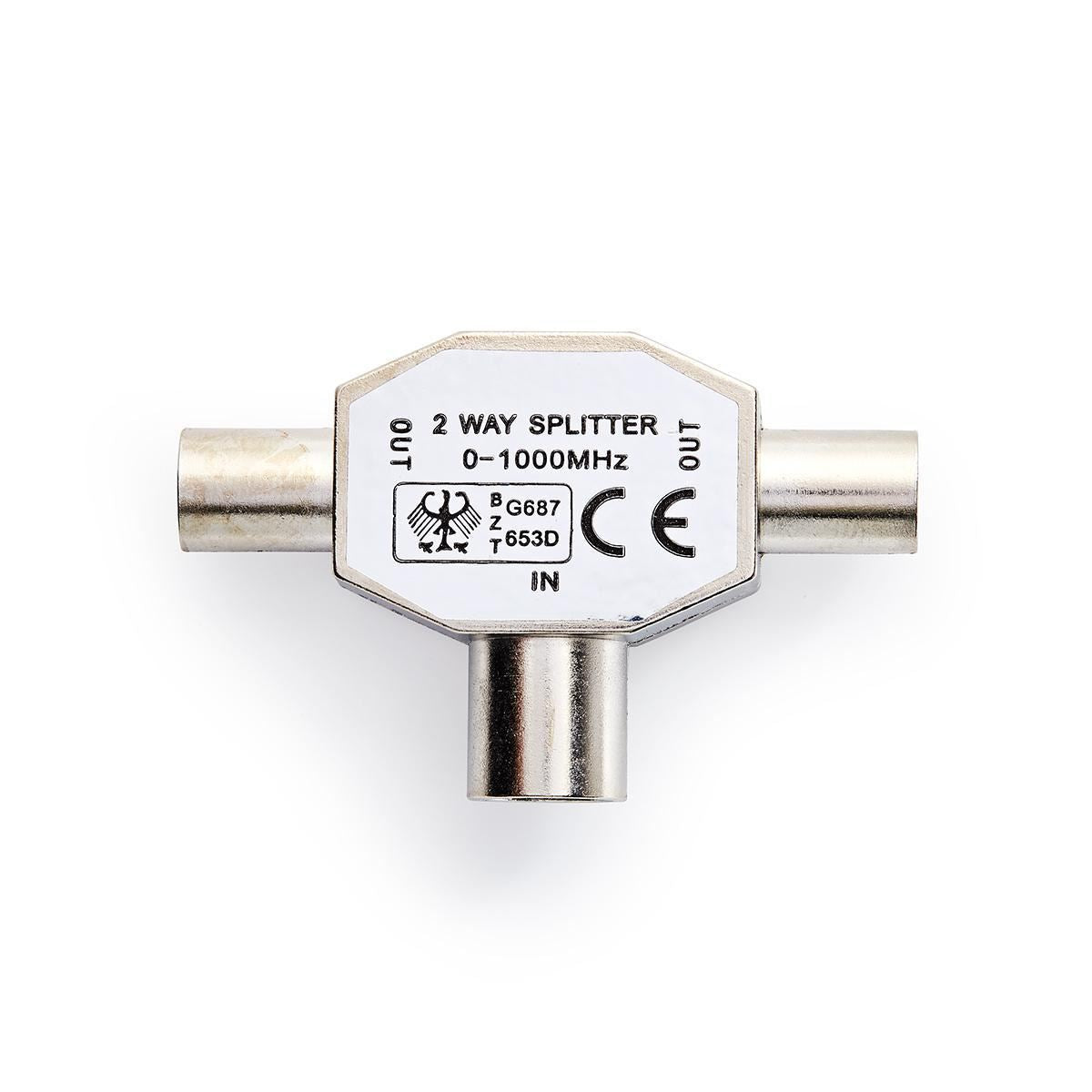 TV Antenna Adapter Splitter EC Ariel (Coax) Female to  2x Ariel Coax Male 75 Ohm T-Splitter