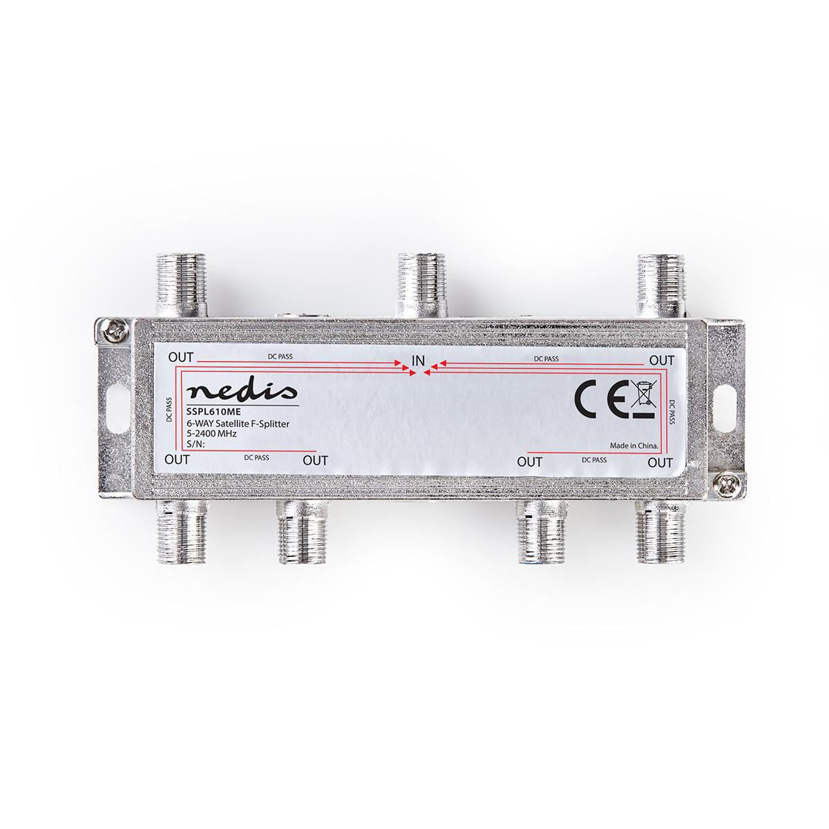 Nedis Satellite Splitter | 5 - 2400 MHz | 17.0 dB | Number of inputs: 1 | Number of outputs: 6 | Impedance external speaker: 75 Ohm | Zinc | Silver