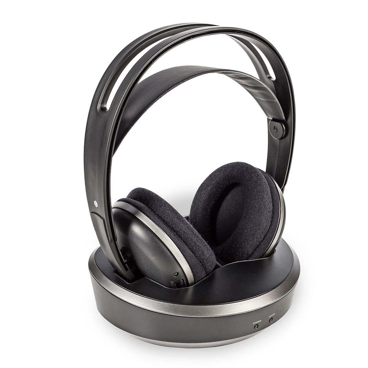 Nedis Wireless TV Headphones | RF, frequency 868 Mhz | Over-Ear | Maximum battery play time: 11 hrs | 100 m | Digital Audio | Charging dock | Black / Silver