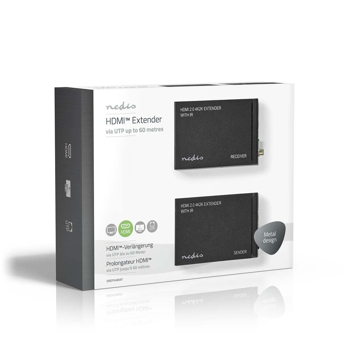 Nedis HDMI™ Extender | Over Cat6 | up to 60.0 m | 4K@60Hz | 18 Gbps | Metal | Anthracite