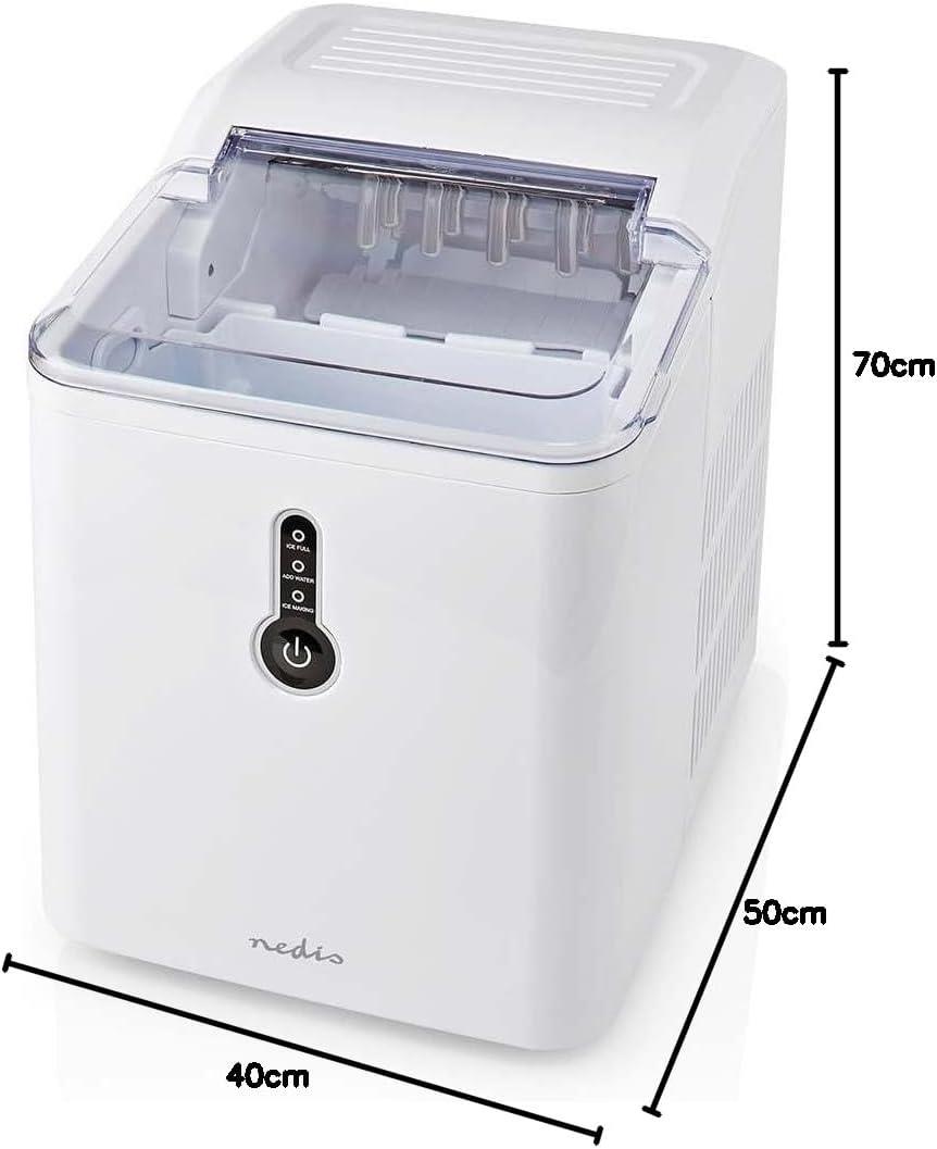 Nedis Ice Maker, Countertop Machine With 1.6L Tank, Up to 12 kg of Ice in 24hrs, Includes Removable Basket, Produces Ice Cubes in 8 Minutes - White