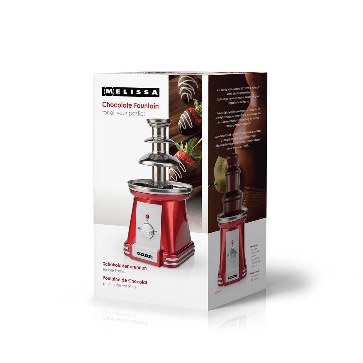 MELISSA Chocolate Fountain, Retro 3 Tier Table Top Machine with 500ml Capacity, Heat & Motor Settings, 90W - Red/White