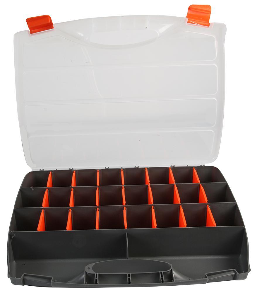 25 Compartment Organiser Storage Case Box with Customisable Trays 80mm x 480mm x 380mm, Craft, Screws, Nails, Nut Bolt