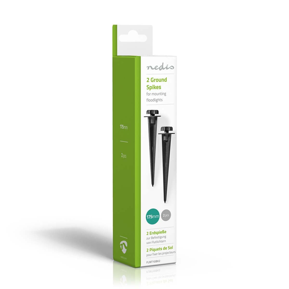 Nedis Outdoor Ground Spike for Floodlight Mouting | 2 pcs | Aluminium | Black