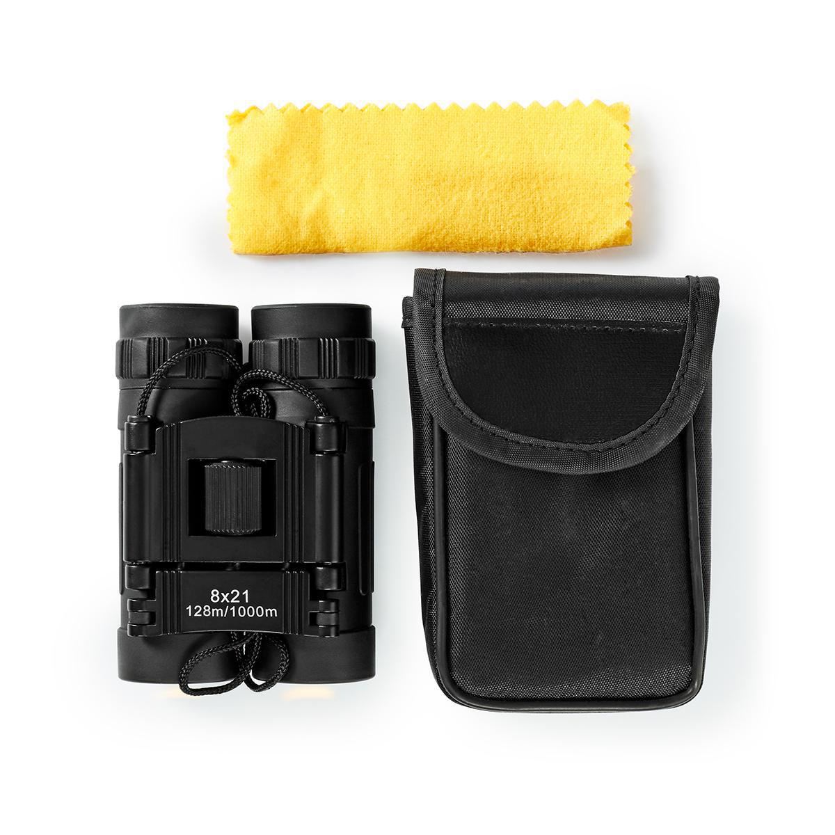 Nedis 8x21 Compact Roof Prism Binoculars, Lightweight Portable HD Lens, Rubber Grip, Dioptric Correction, Ideal For Bird Watching, Hiking, Travel, Sightseeing - Black