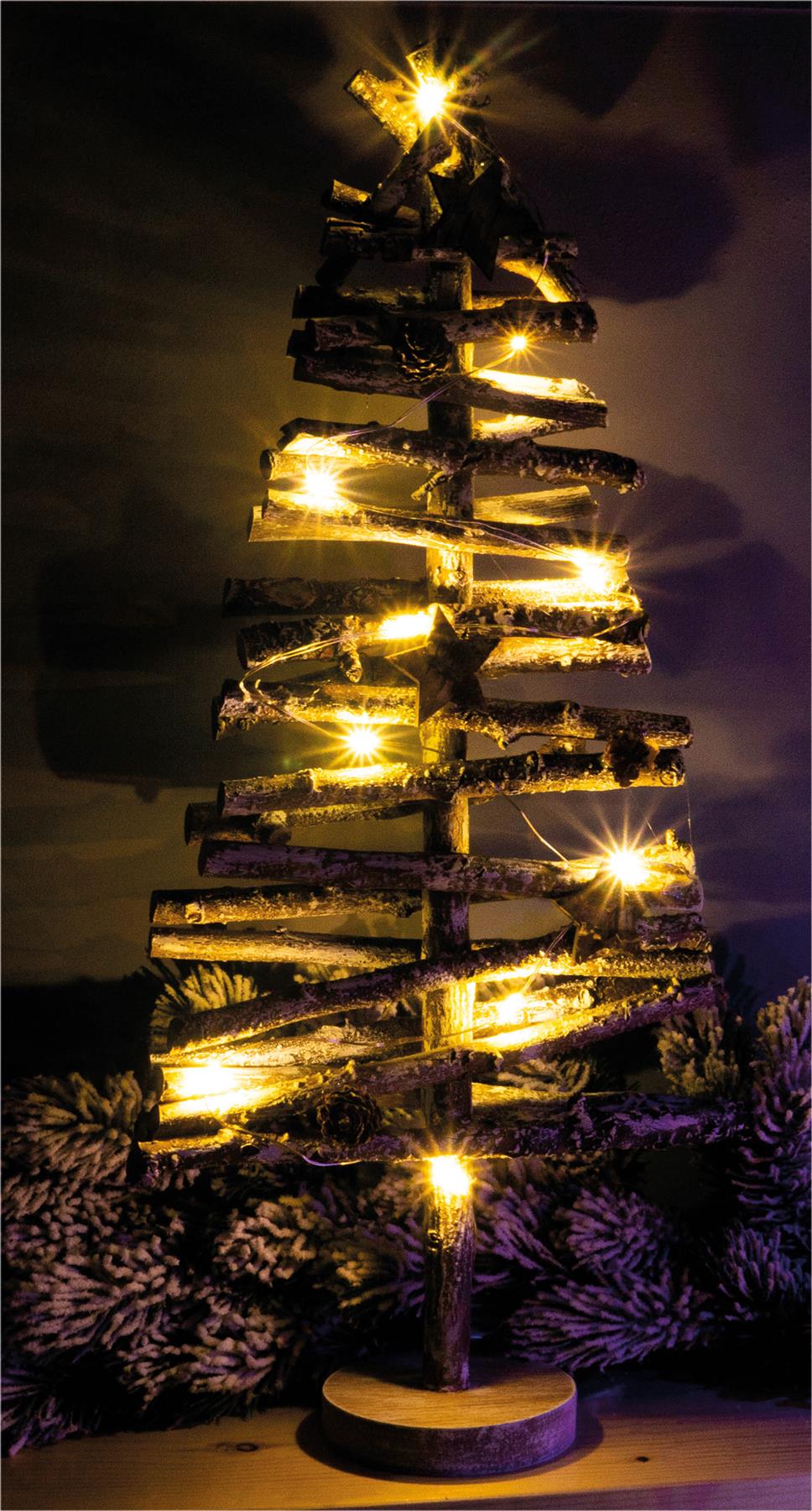 Battery Powered Birch Wood Christmas Tree Light Effect with LED String Lights