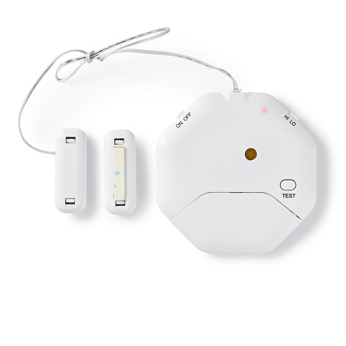 Nedis Ultra Thin Glass Break Vibration Shock Sensor Detector with 85dB Alarm & 2x Magnetic Sensors for Window Door Home Security - White