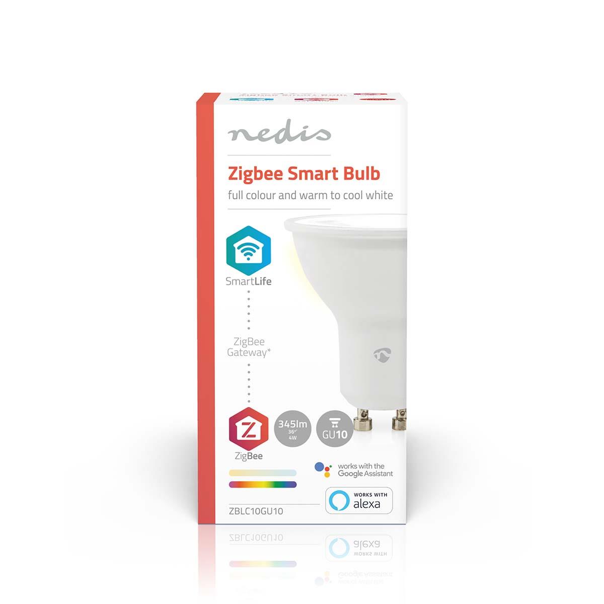 Nedis SmartLife Full Colour LED Bulb GU10 Zigbee, RGB + 2200-6500K, Voice Control with Alexa & Google Home, App & Remote Control, Timer Function, Energy-Efficient, Dimmable