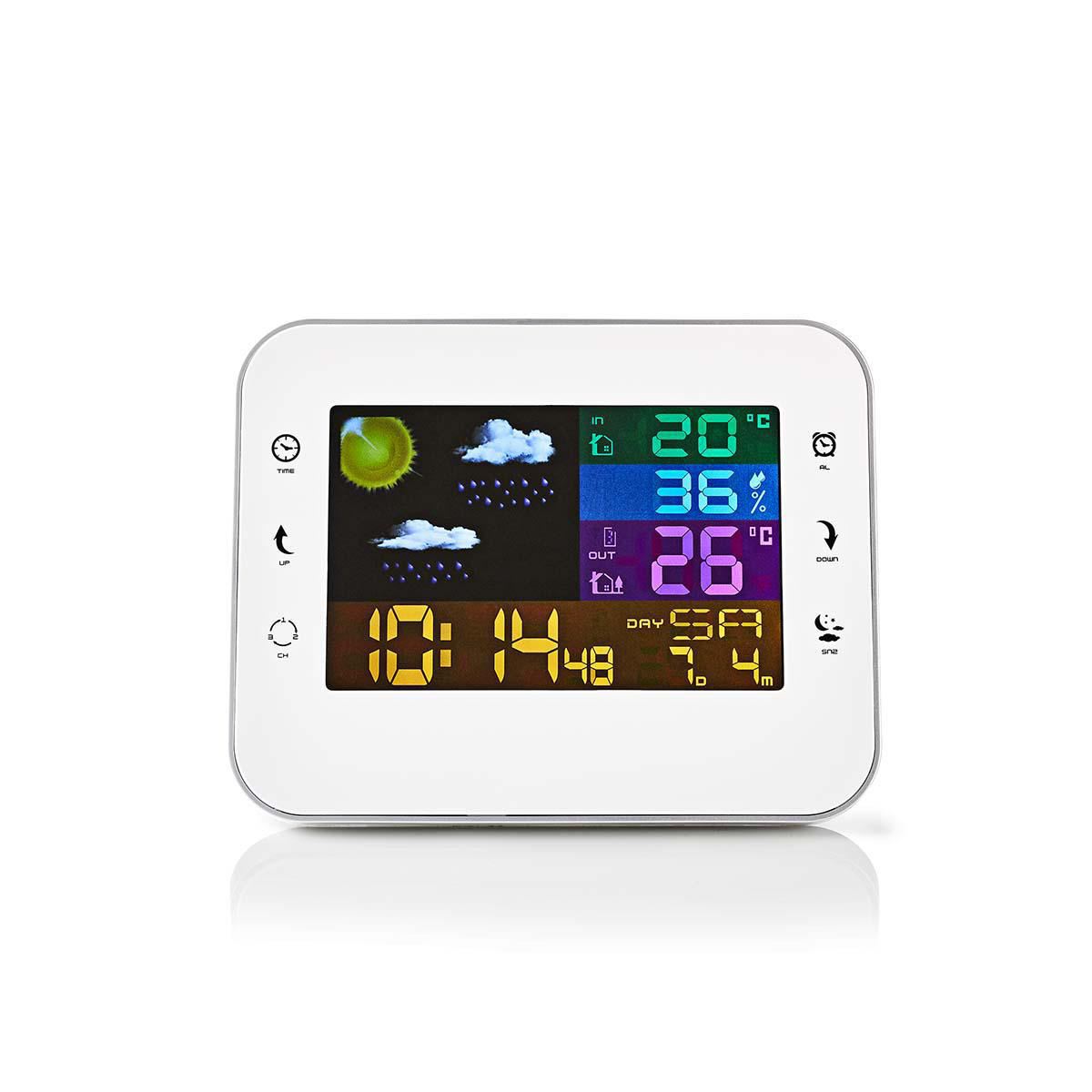 Nedis Weather Station | Indoor & Outdoor | Including wireless weather sensor | Weather forecast | Time display | Colour LCD Display | Alarm clock function