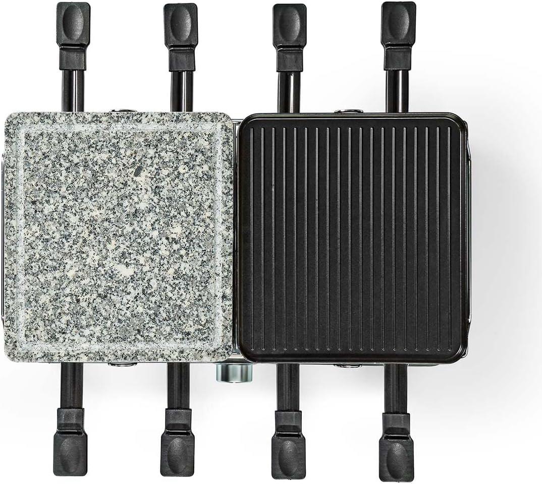 MELISSA Electric Raclette Gourmet Stone Grill, 8 Person Indoor Non-Stick Tabletop Cooker, Removable Hot Plate, Adjustable Thermostat, with 8 x Mini Cheese Pans & Spatulas, 1400W