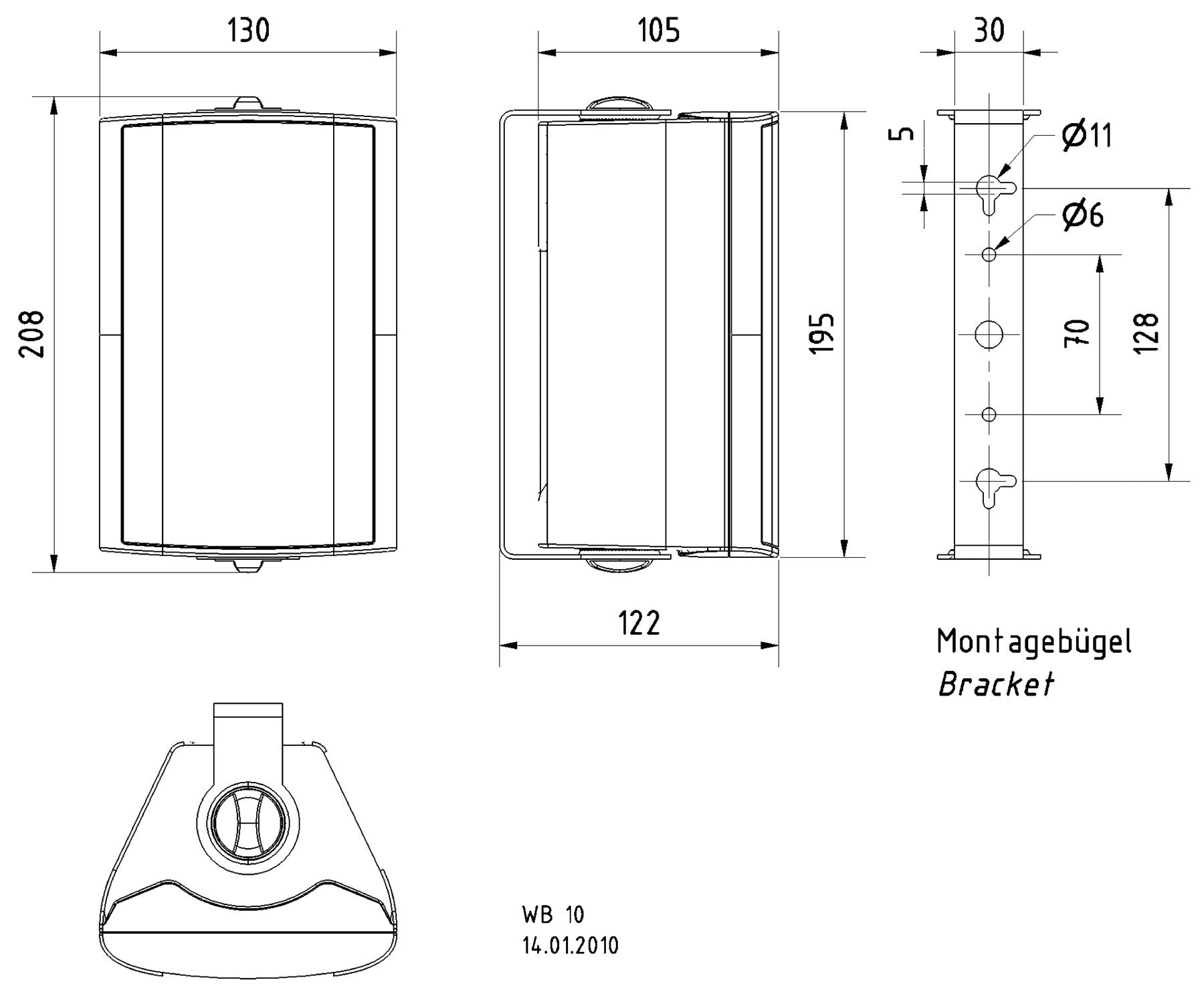 Visaton WB10 100V - 8 Ohm 2-way compact speakers in a sturdy plastic housing (Black)