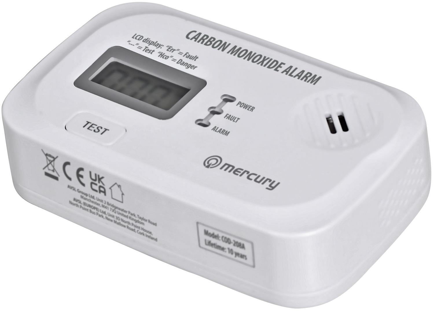 Carbon Monoxide Alarm with LCD Display - Battery Powered CO Detector, 10 Year Sensor Life, EN50291-1:2018 Certified